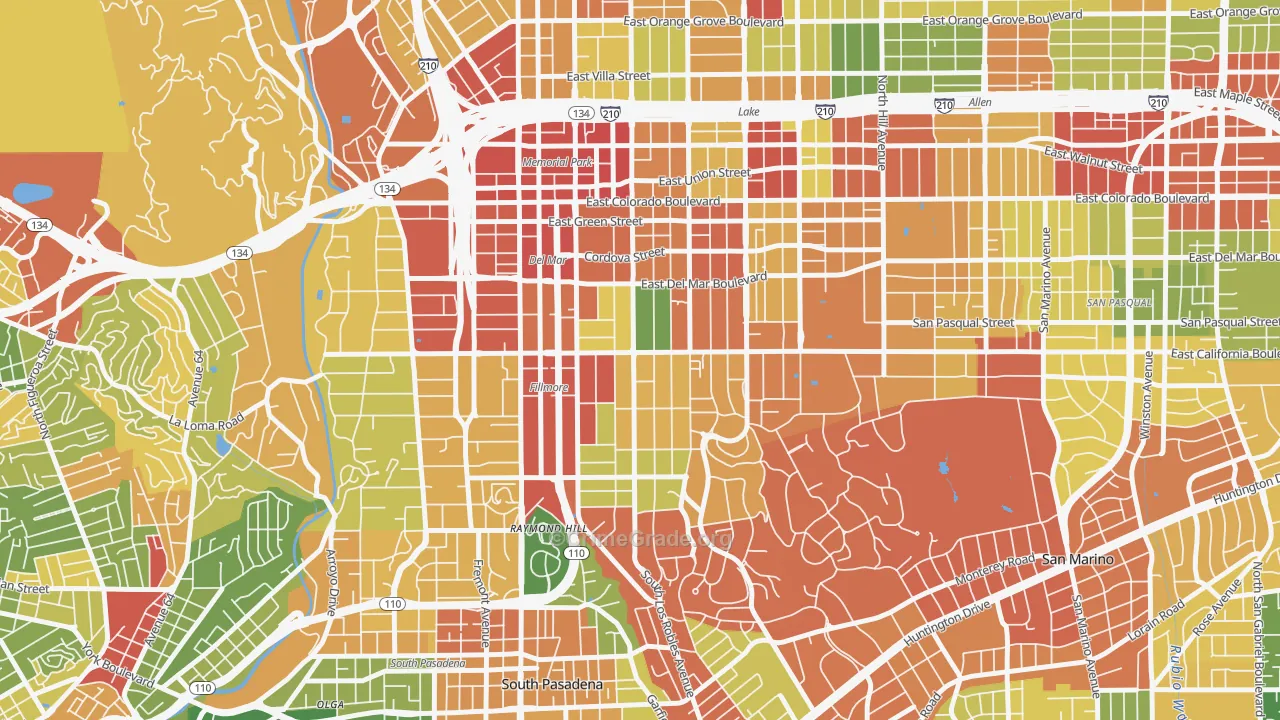 Madison Heights, Pasadena, CA Map of Robbery Rates