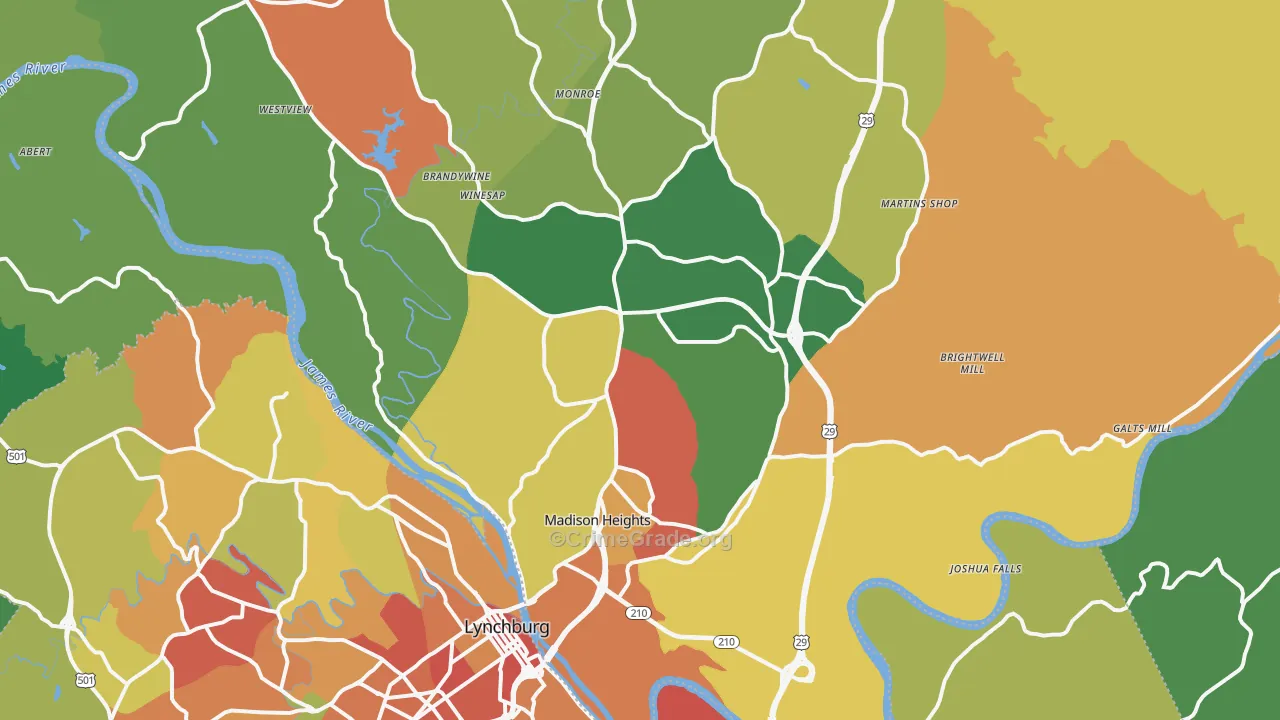 Madison Heights, VA Map of Robbery Rates