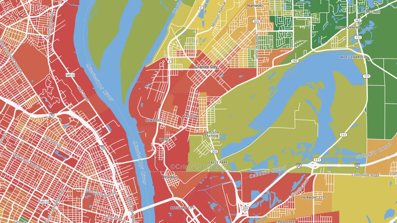 Madison, IL Map of Robbery Rates