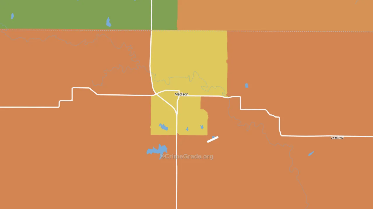 Madison, KS Map of Robbery Rates