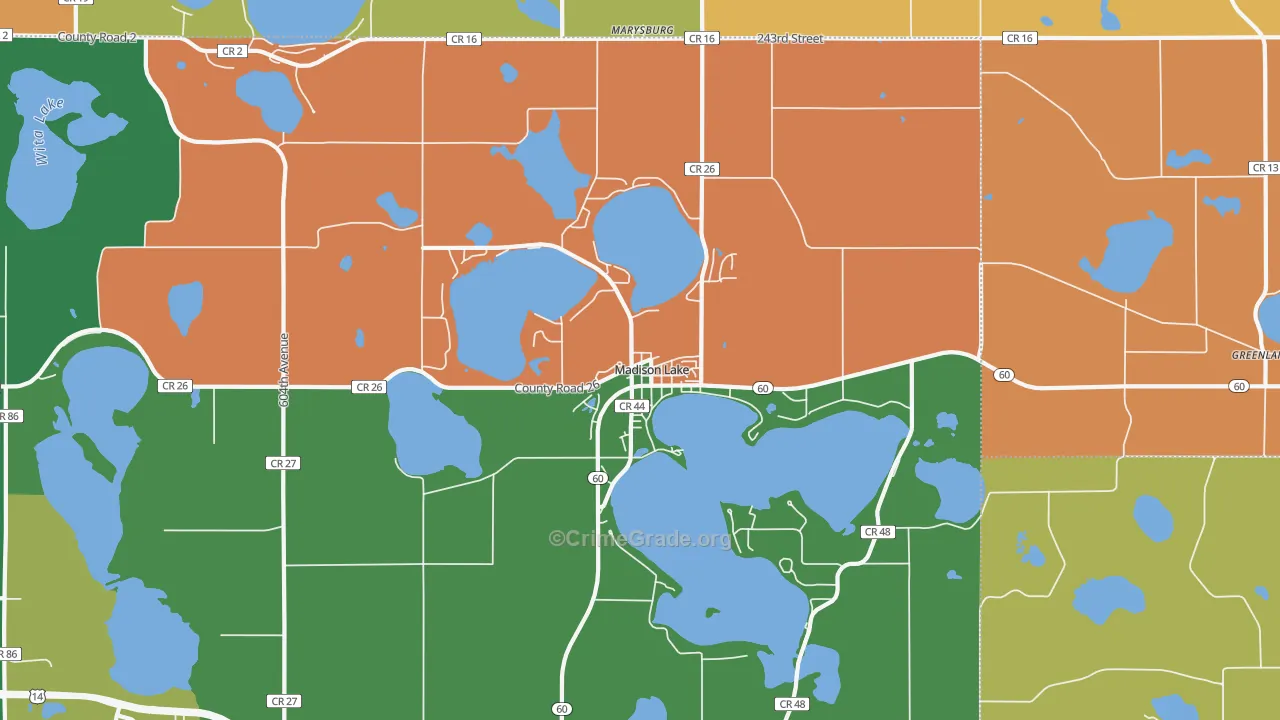 Madison Lake, MN Map of Robbery Rates
