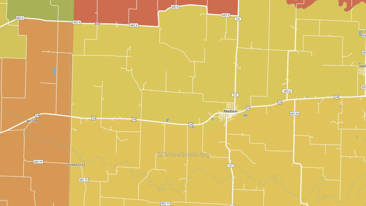 Madison, MO Map of Robbery Rates