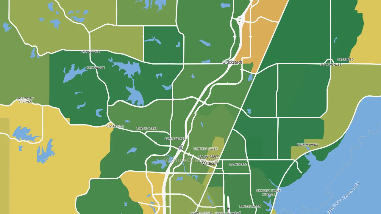 Madison, MS Map of Robbery Rates