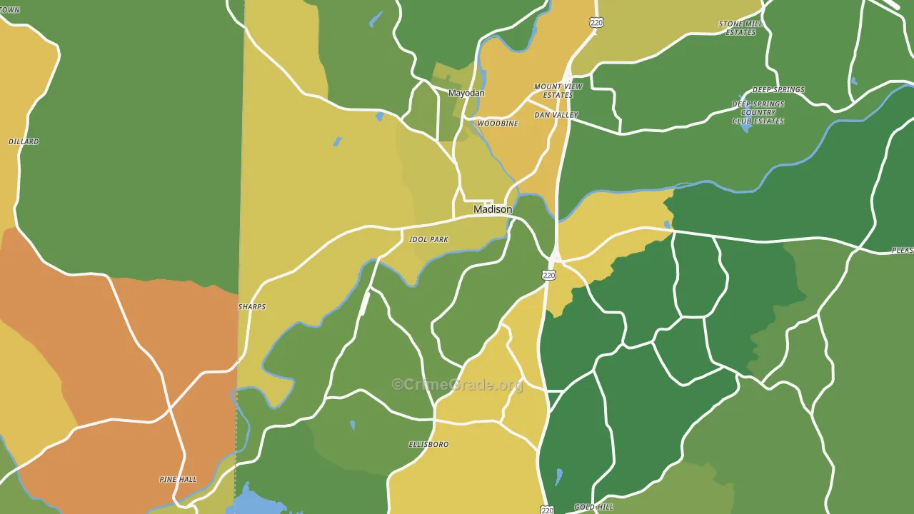 Madison, NC Map of Robbery Rates