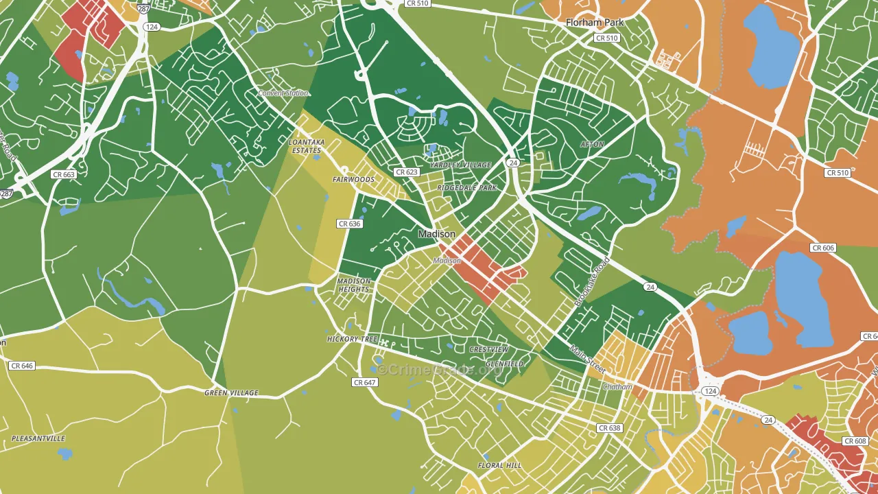 Madison, NJ Map of Robbery Rates
