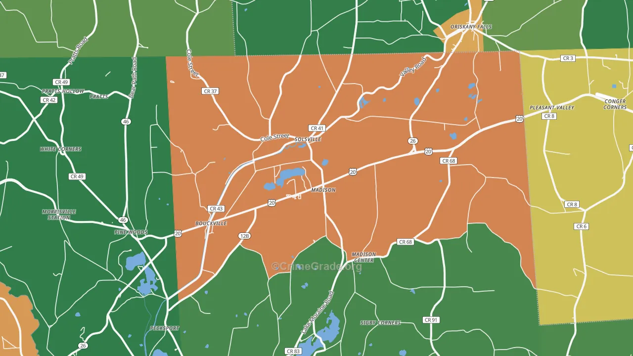 Madison, NY Map of Robbery Rates