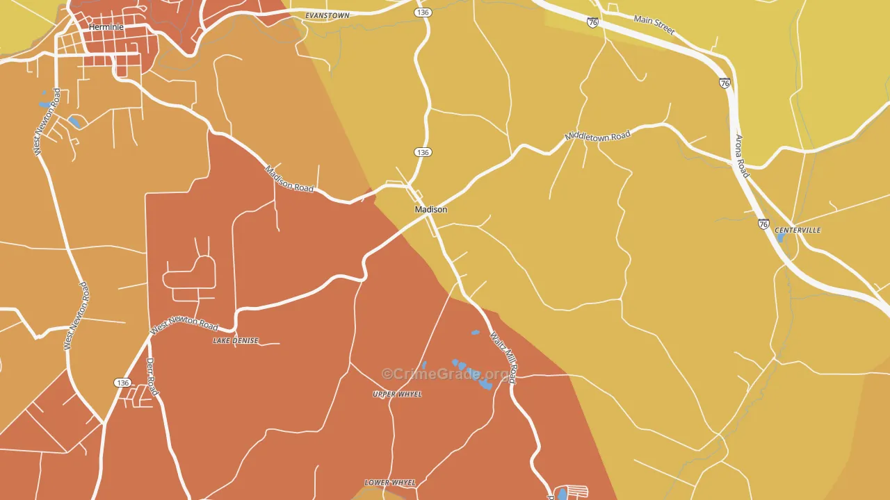 Madison, PA Map of Robbery Rates