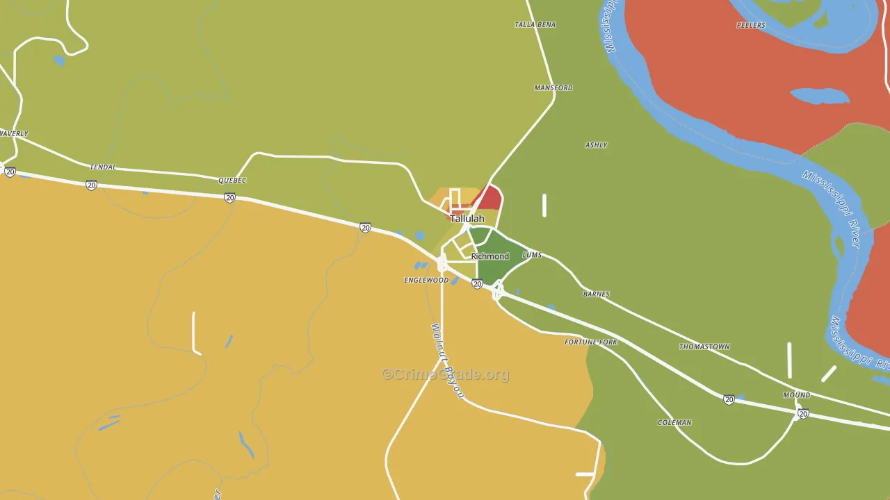 Madison Parish, LA Map of Robbery Rates