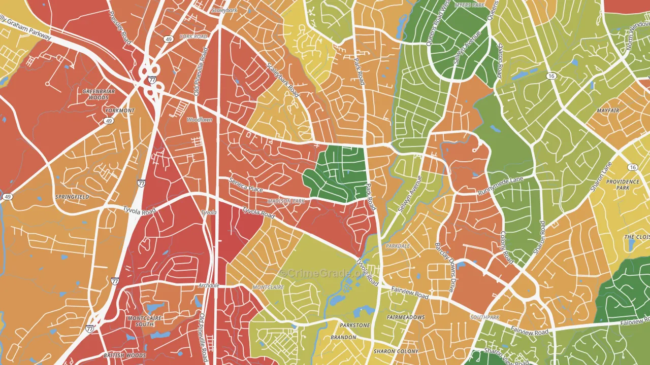 Madison Park, Charlotte, NC Map of Robbery Rates