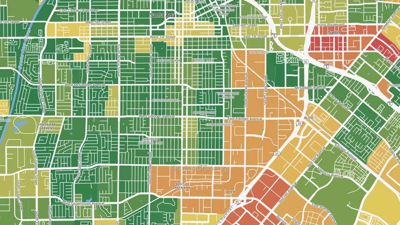 Madison Park, Santa Ana, CA Map of Robbery Rates
