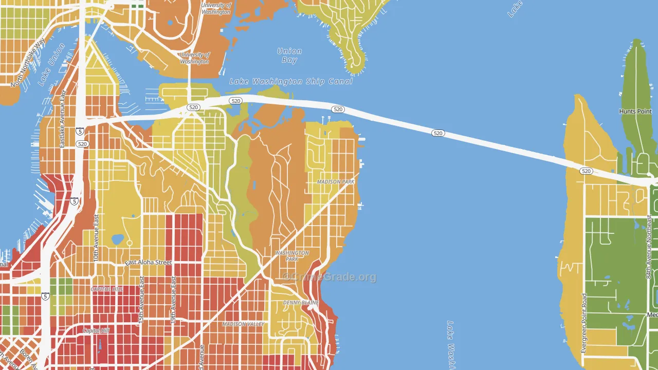 Madison Park, Seattle, WA Map of Robbery Rates