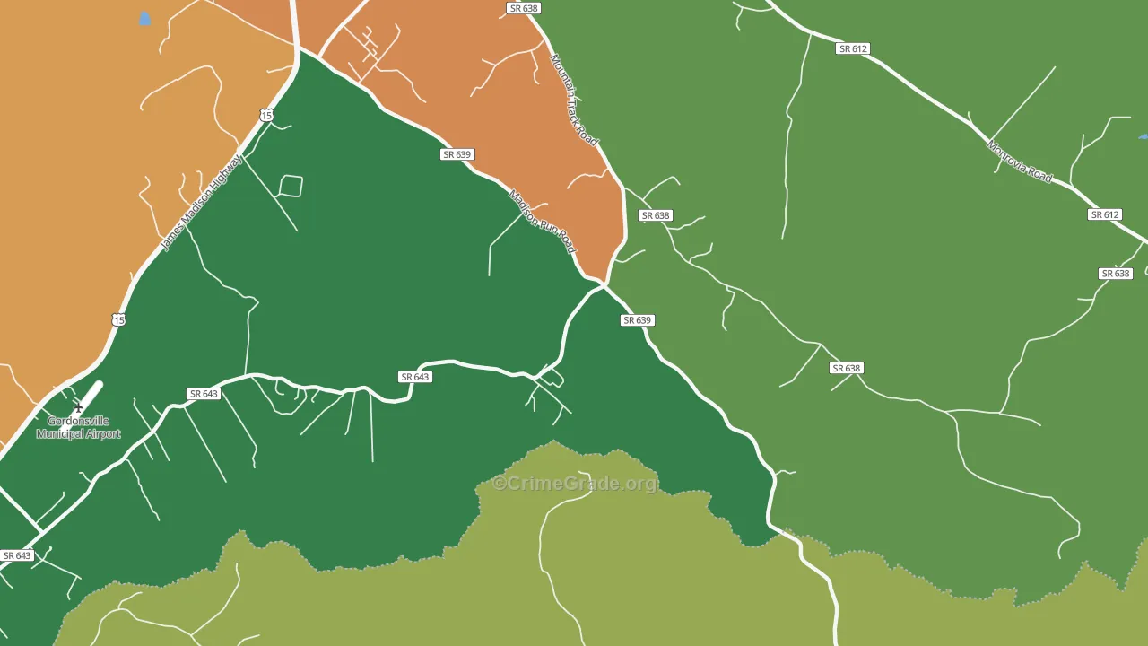 Madison Run, VA Map of Robbery Rates