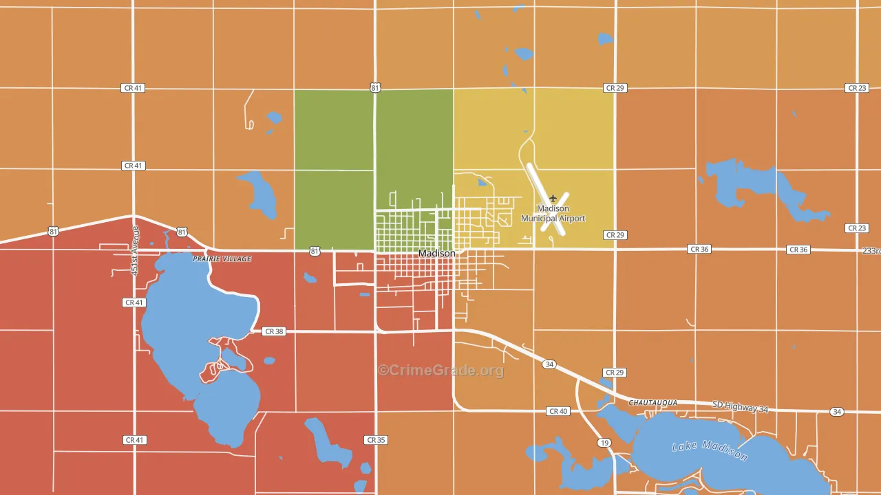 Madison, SD Map of Robbery Rates