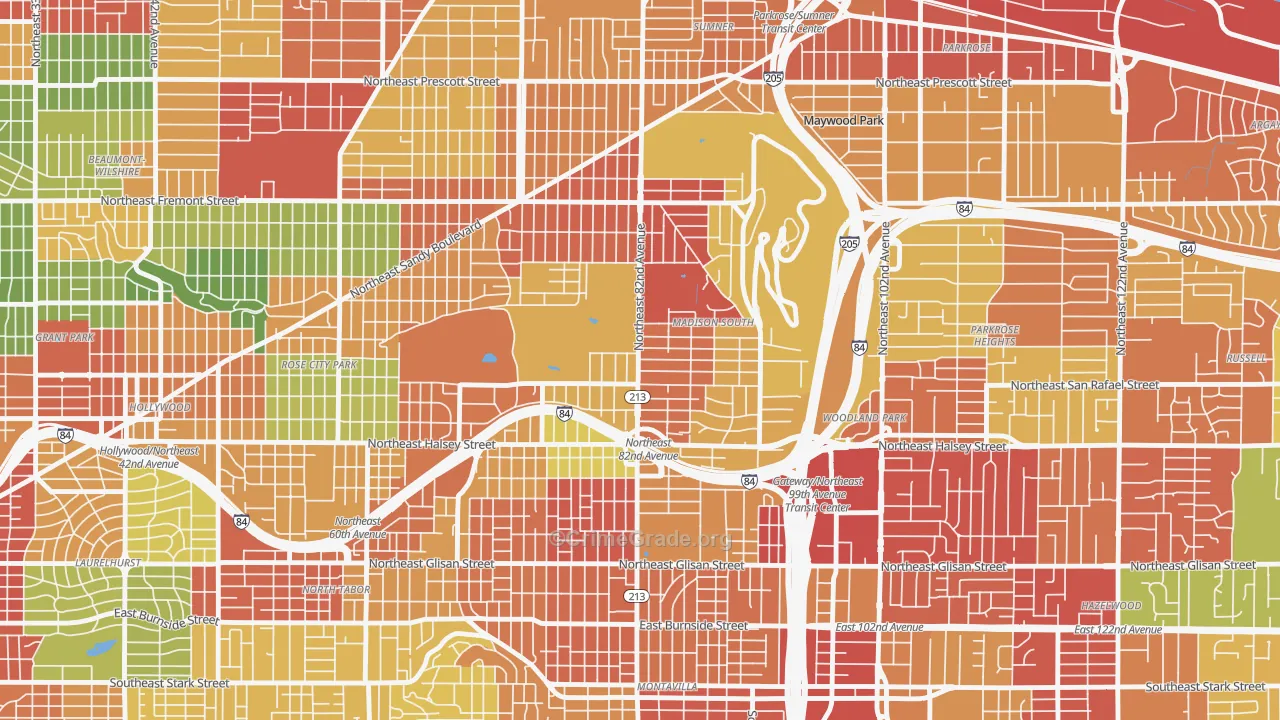 Madison South, Portland, OR Map of Robbery Rates