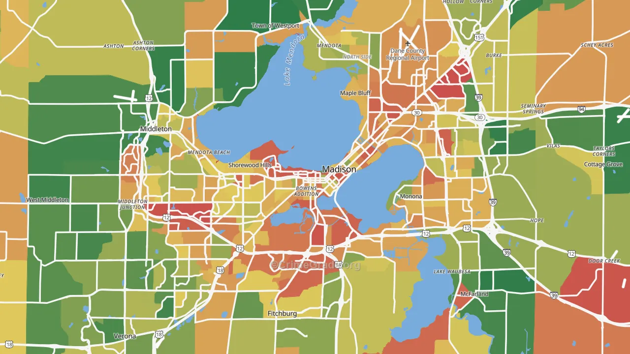 Madison, WI Map of Robbery Rates