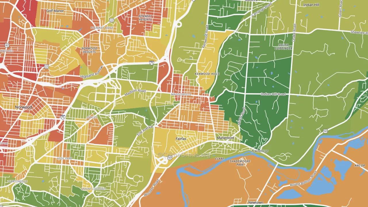 Madisonville, Cincinnati, OH Map of Robbery Rates
