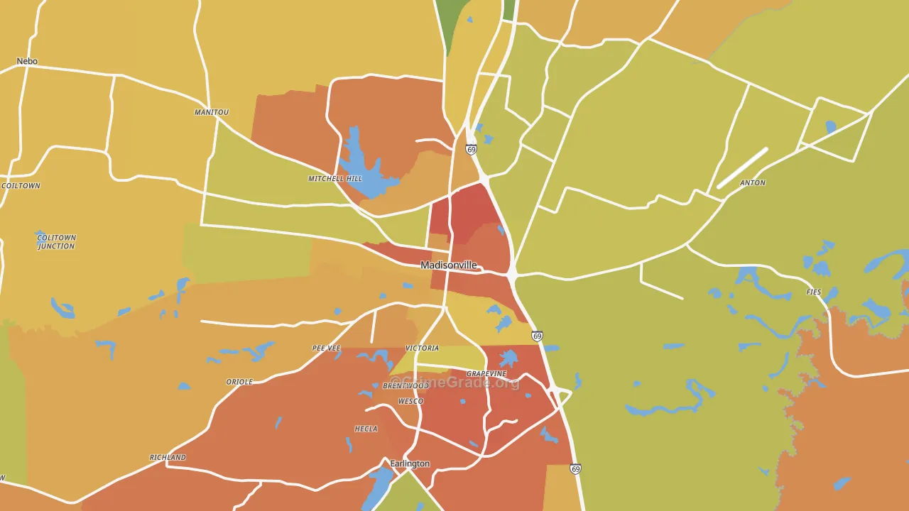 Madisonville, KY Map of Robbery Rates