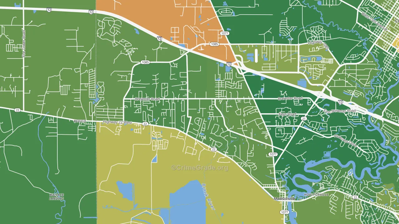 Madisonville, LA Map of Robbery Rates
