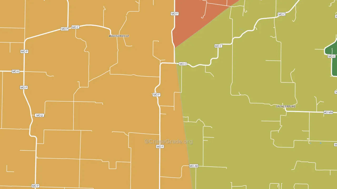 Madisonville, MO Map of Robbery Rates