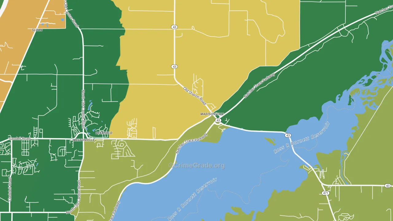 Madisonville, MS Map of Robbery Rates