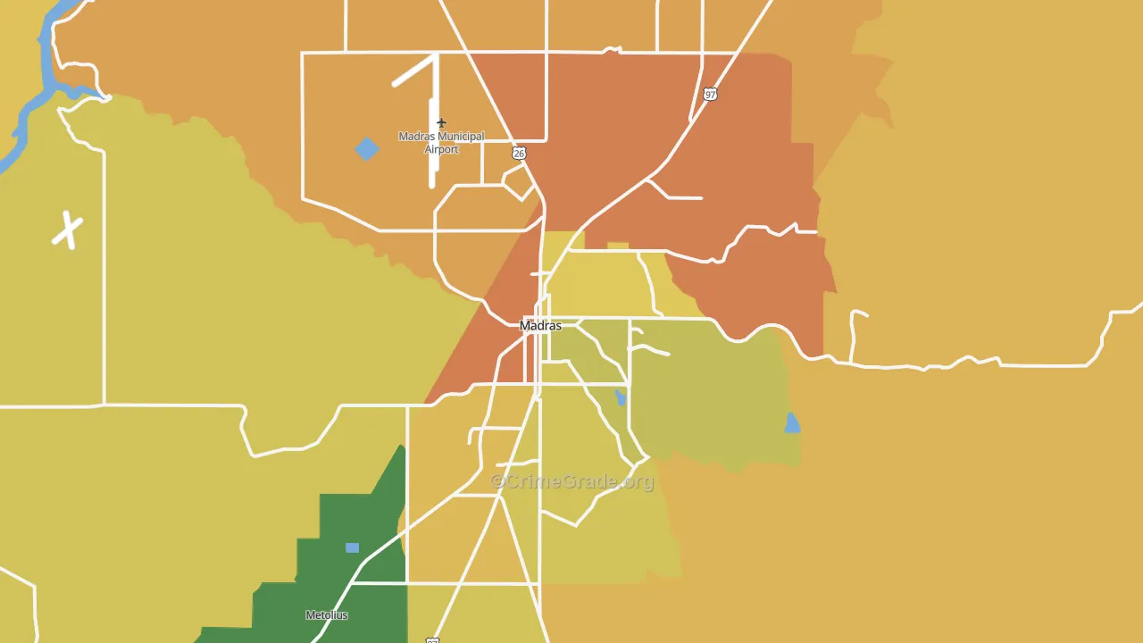 Madras, OR Map of Robbery Rates