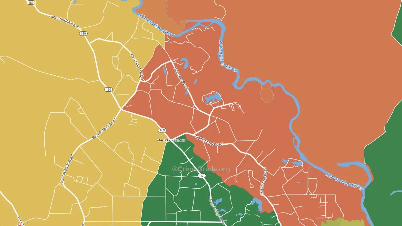 Madray Springs, GA Map of Robbery Rates