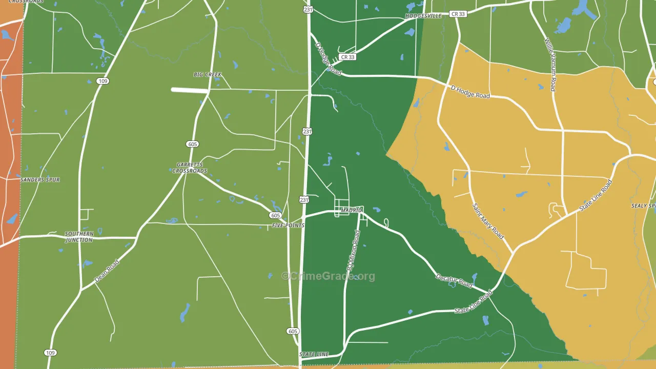 Madrid, AL Map of Robbery Rates