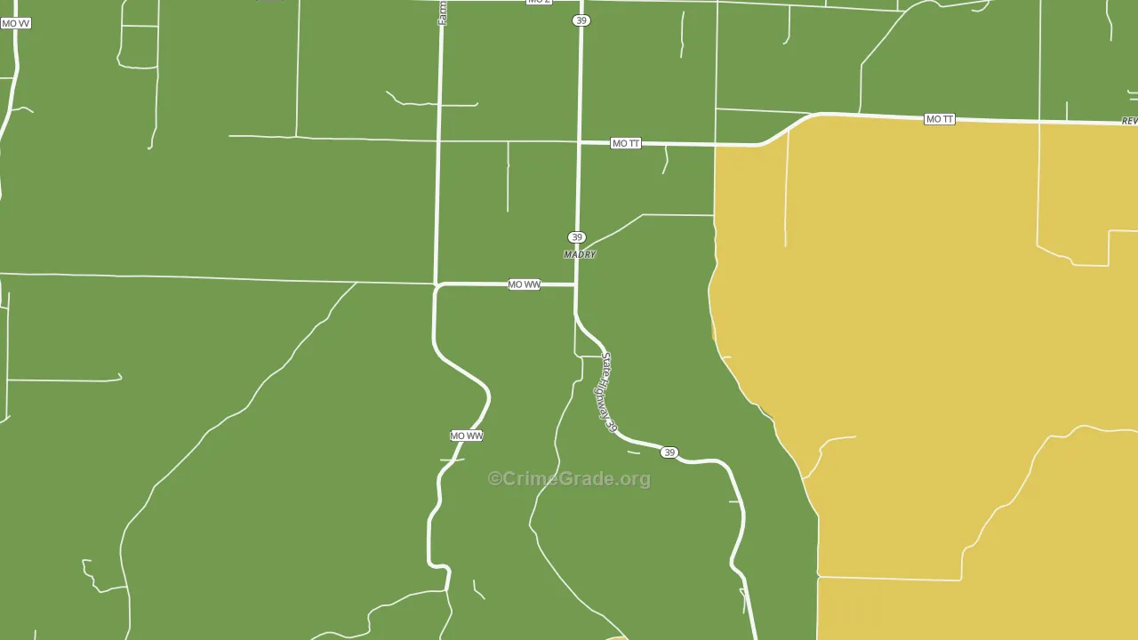 Madry, MO Map of Robbery Rates