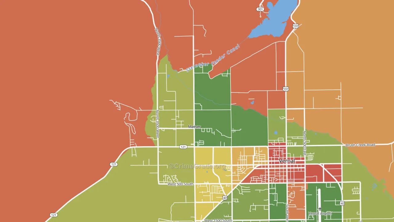 Maeser, UT Map of Robbery Rates