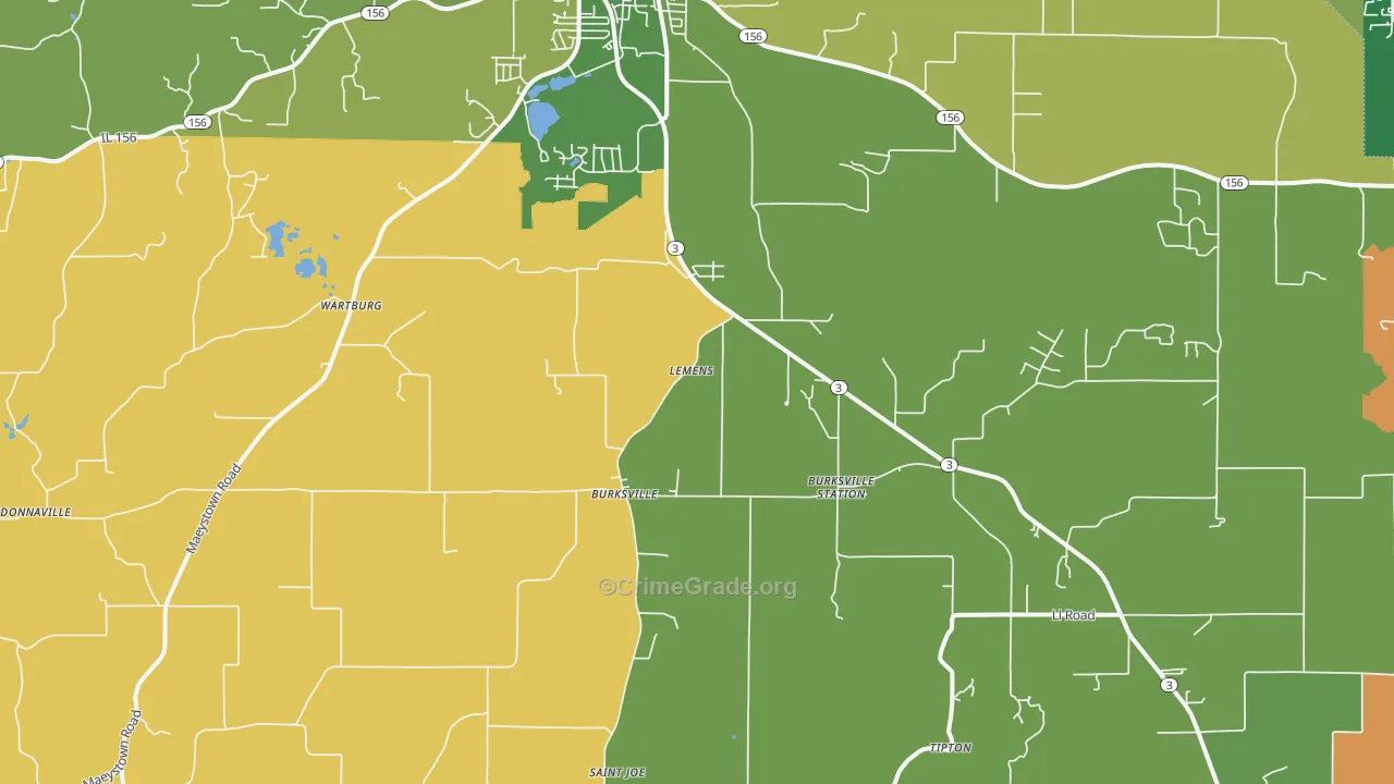 Maeystown, IL Map of Robbery Rates