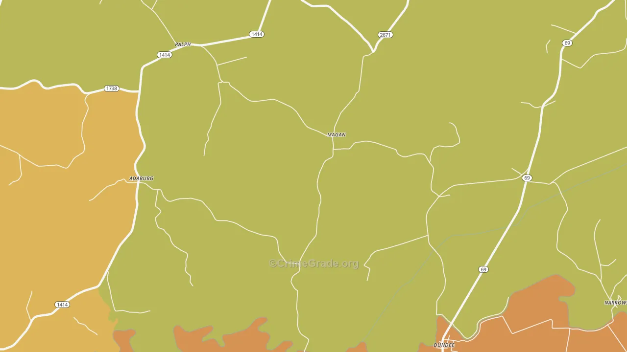 Magan, KY Map of Robbery Rates