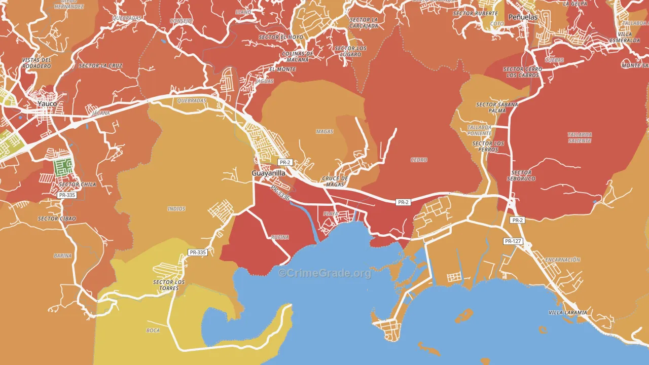 Magas Arriba, PR Map of Robbery Rates