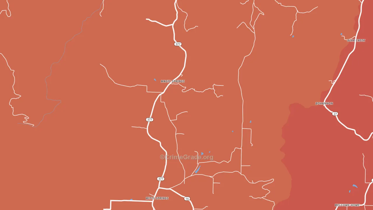 Magic Springs, AR Map of Robbery Rates