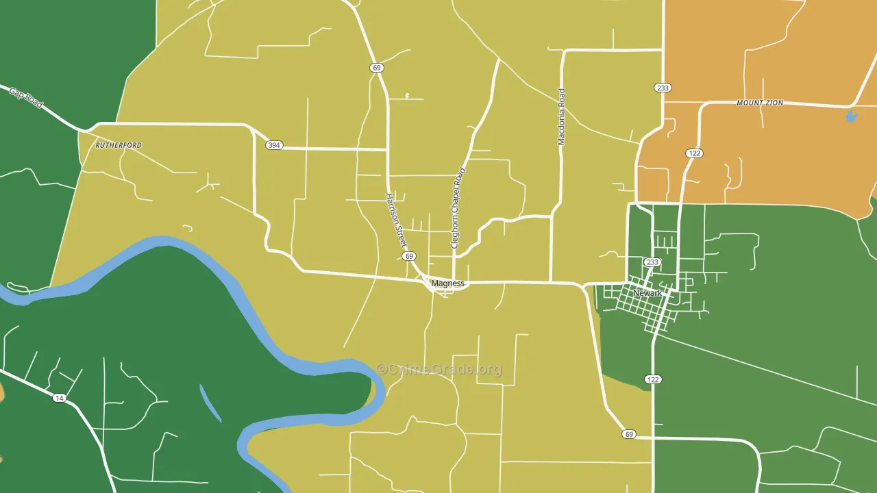 Magness, AR Map of Robbery Rates