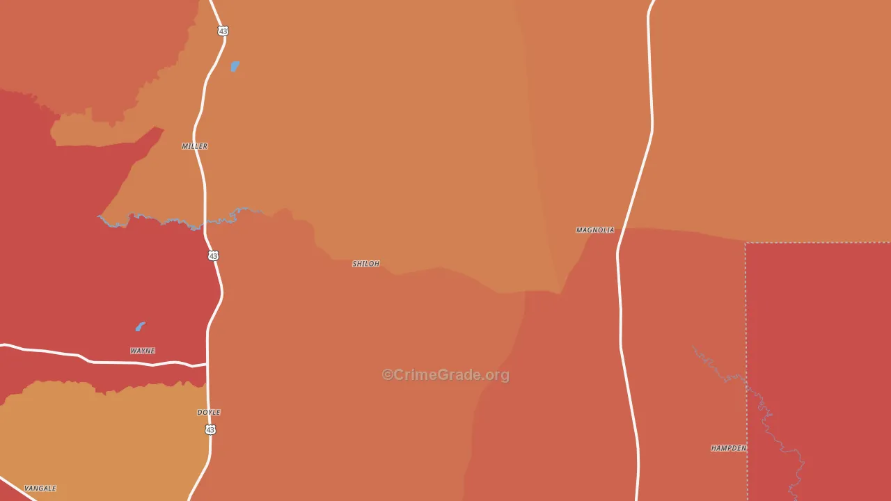 Magnolia, AL Map of Robbery Rates