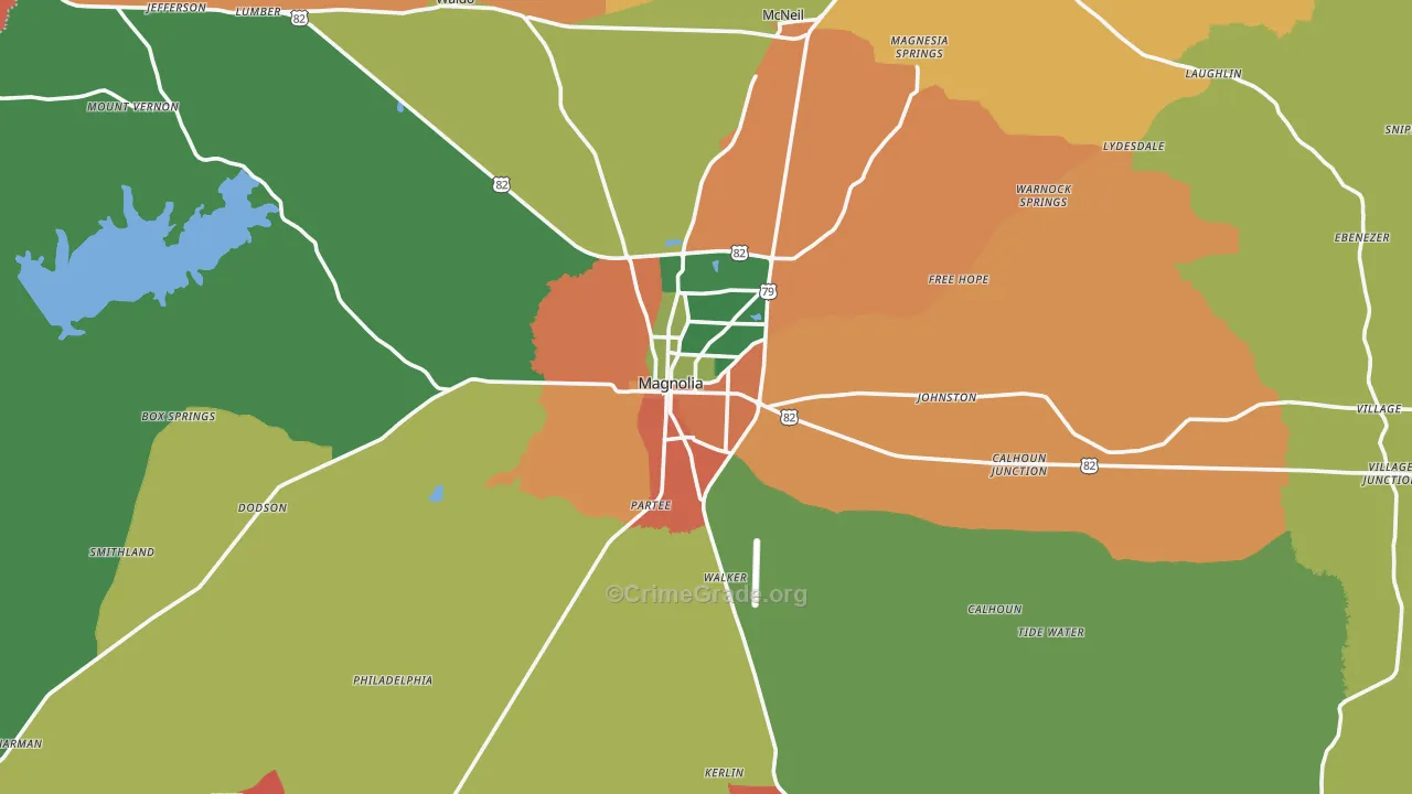 Magnolia, AR Map of Robbery Rates