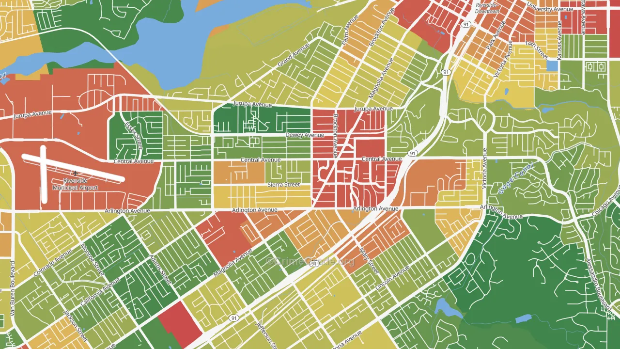 Magnolia Center, Riverside, CA Map of Robbery Rates
