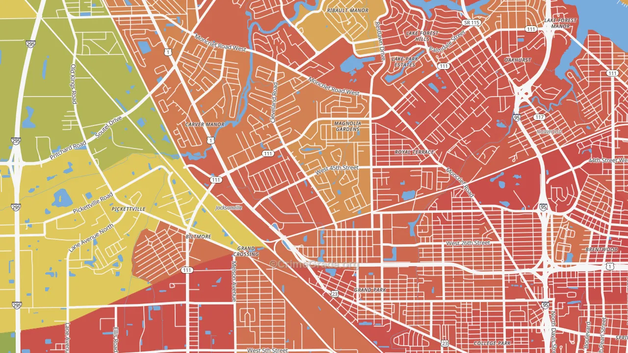 Magnolia Gardens, Jacksonville, FL Map of Robbery Rates