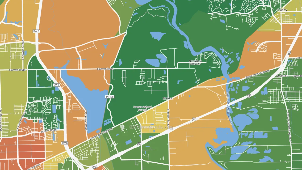 Magnolia Gardens, TX Map of Robbery Rates
