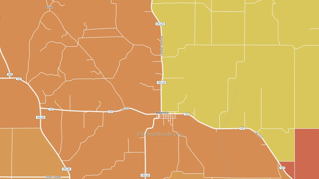 Magnolia, IA Map of Robbery Rates