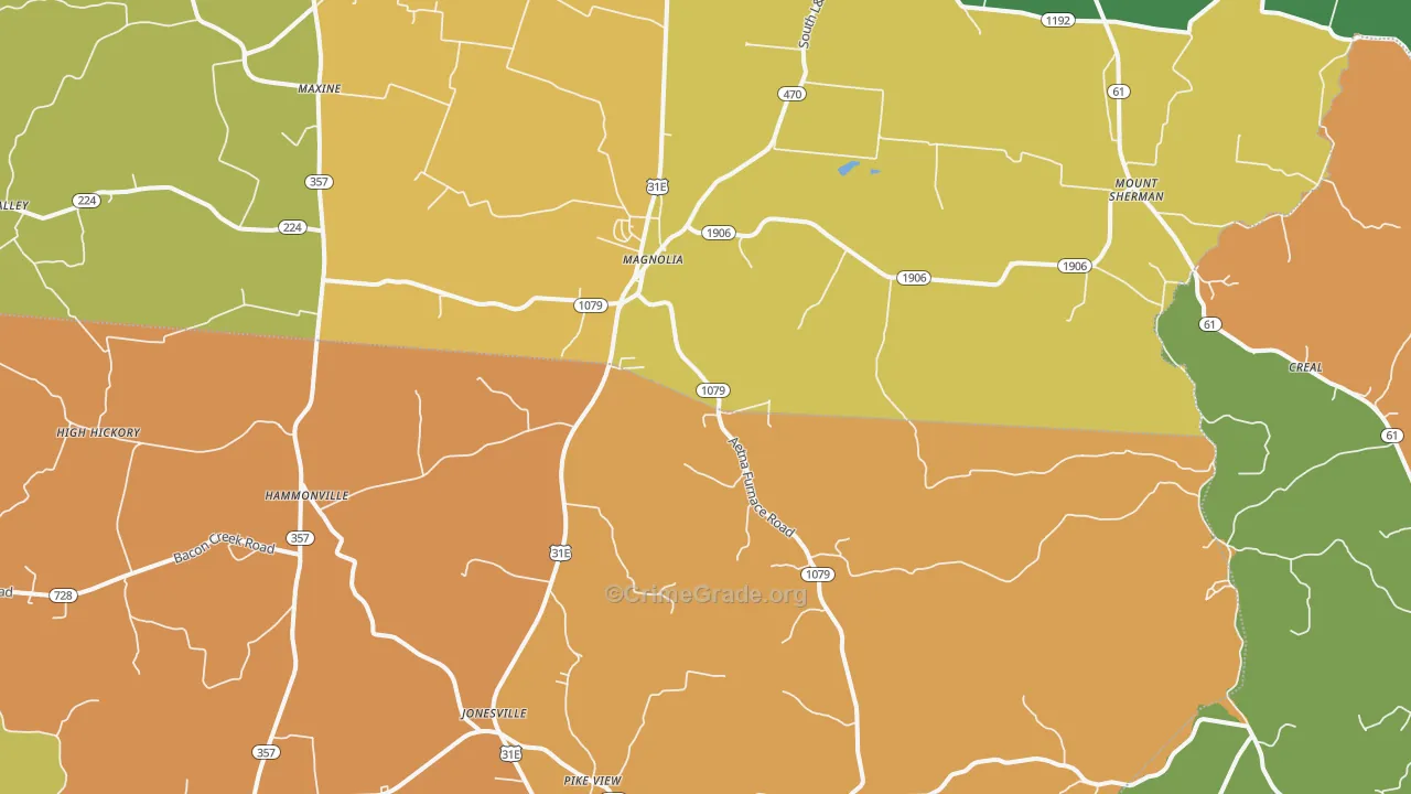 Magnolia, KY Map of Robbery Rates