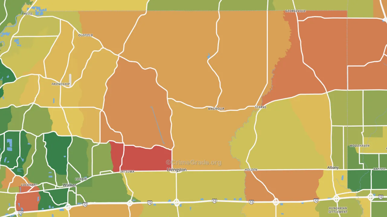 Magnolia, LA Map of Robbery Rates
