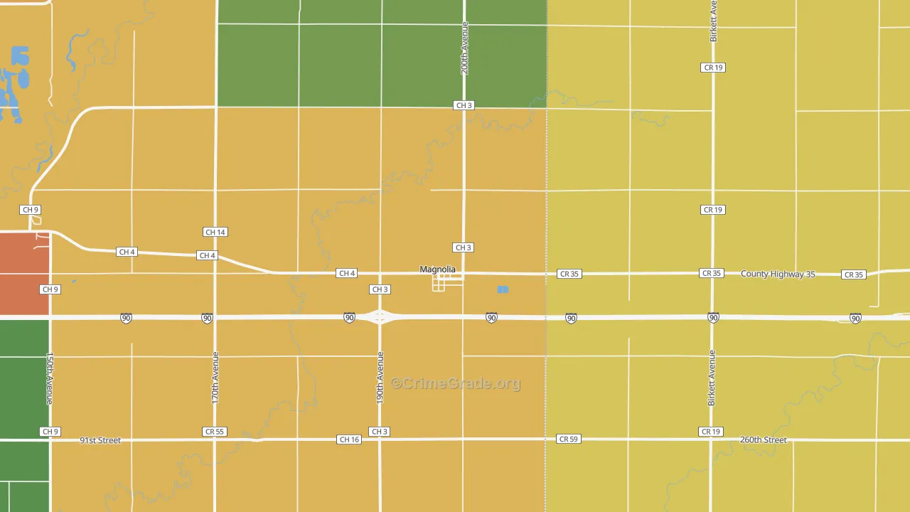 Magnolia, MN Map of Robbery Rates