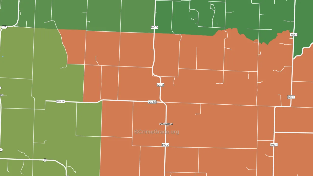 Magnolia, MO Map of Robbery Rates