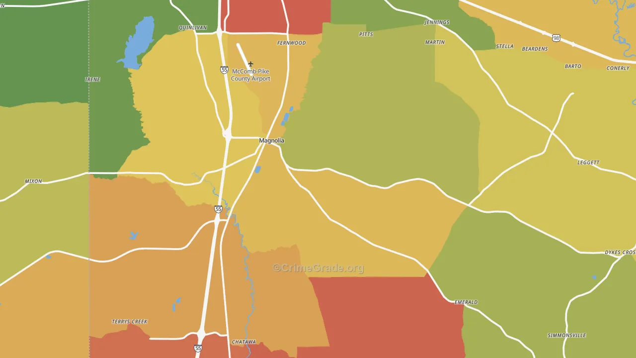 Magnolia, MS Map of Robbery Rates
