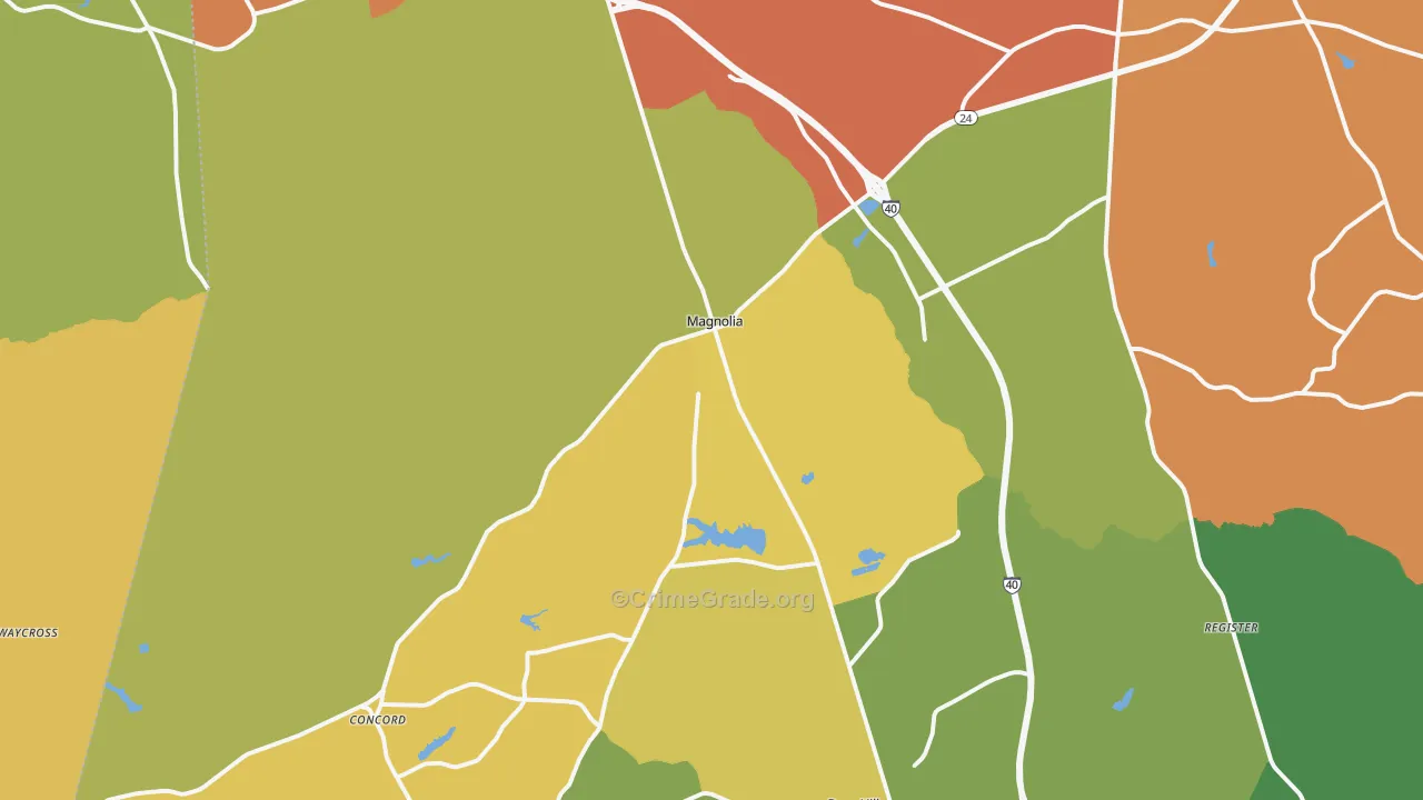 Magnolia, NC Map of Robbery Rates