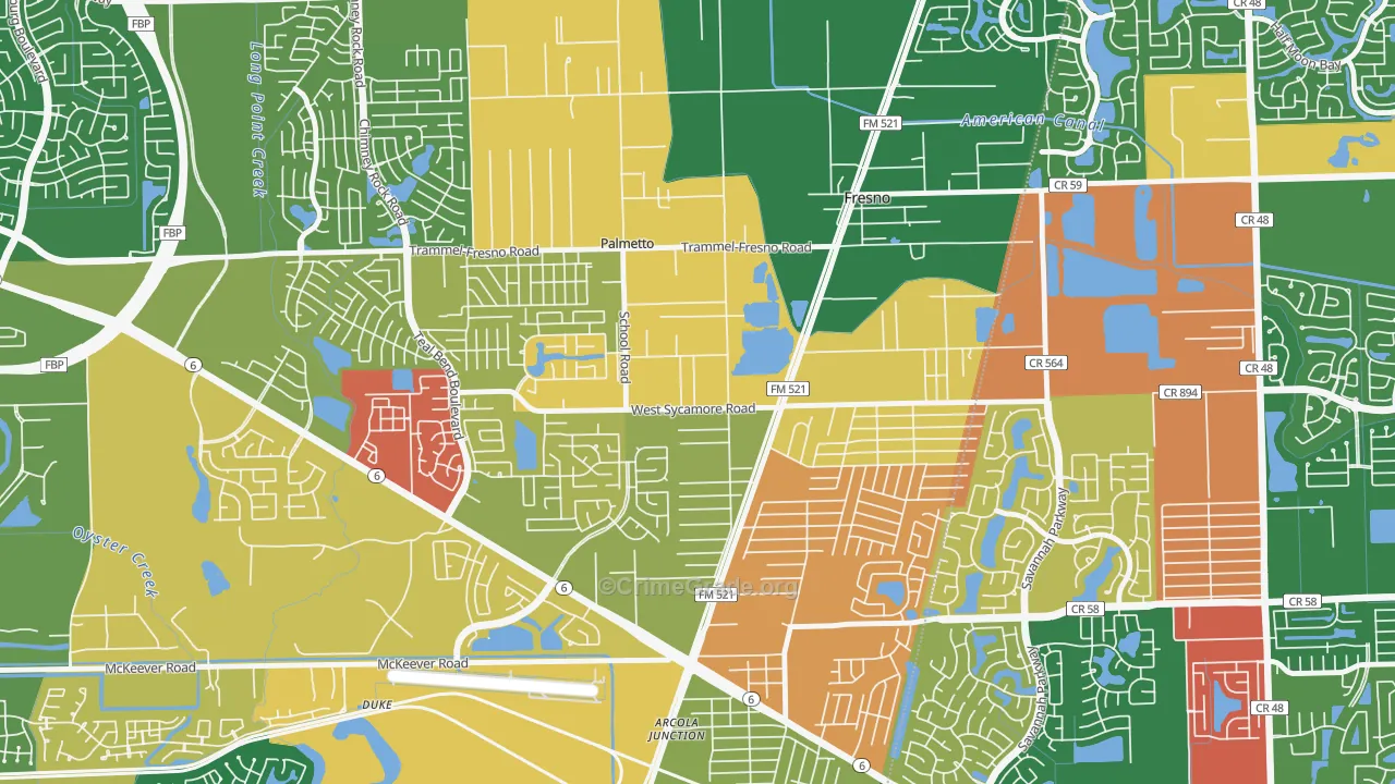 Magnolia Place, Fresno, TX Map of Robbery Rates