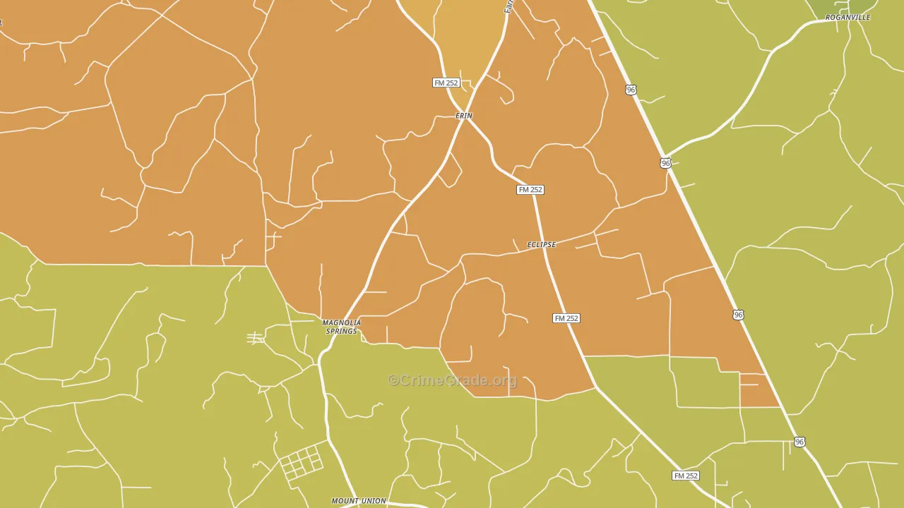 Magnolia Springs, TX Map of Robbery Rates
