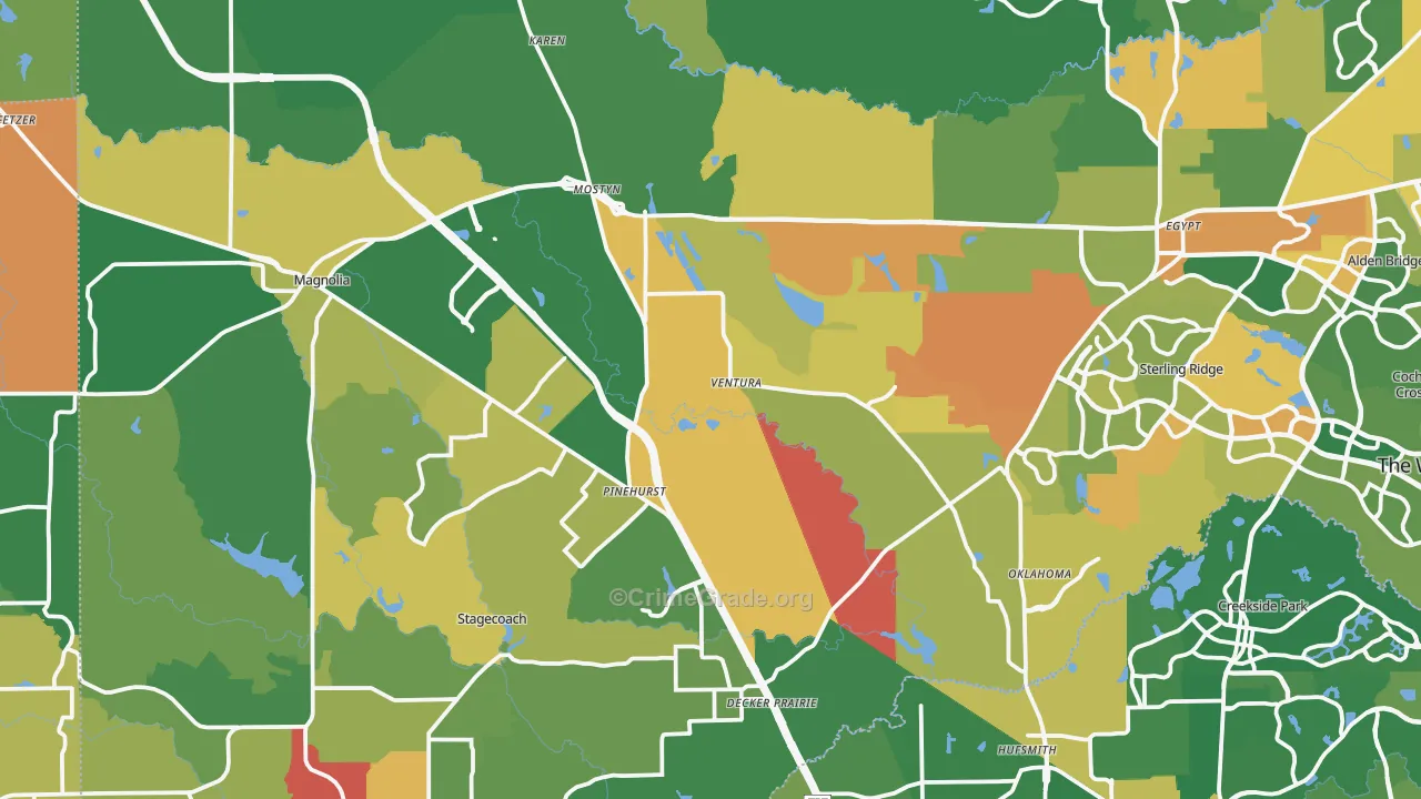 Magnolia, TX Map of Robbery Rates