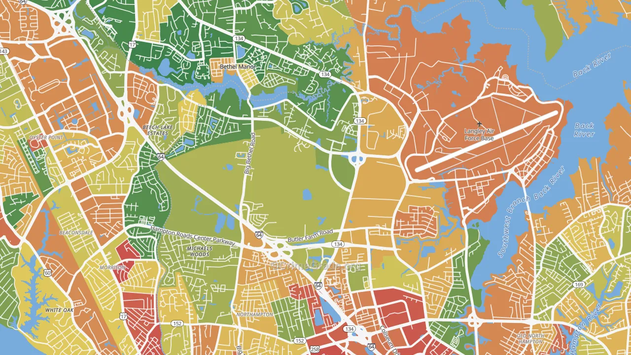 Magruder, Hampton, VA Map of Robbery Rates